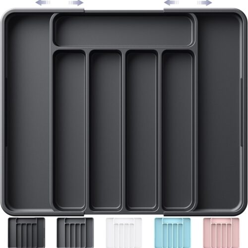 Adjustable Black Cutlery Tray for Drawer